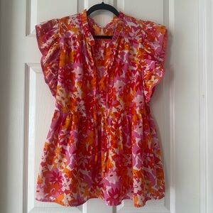 Umgee Vibrant Pink and Orange Floral Blouse 1XL
